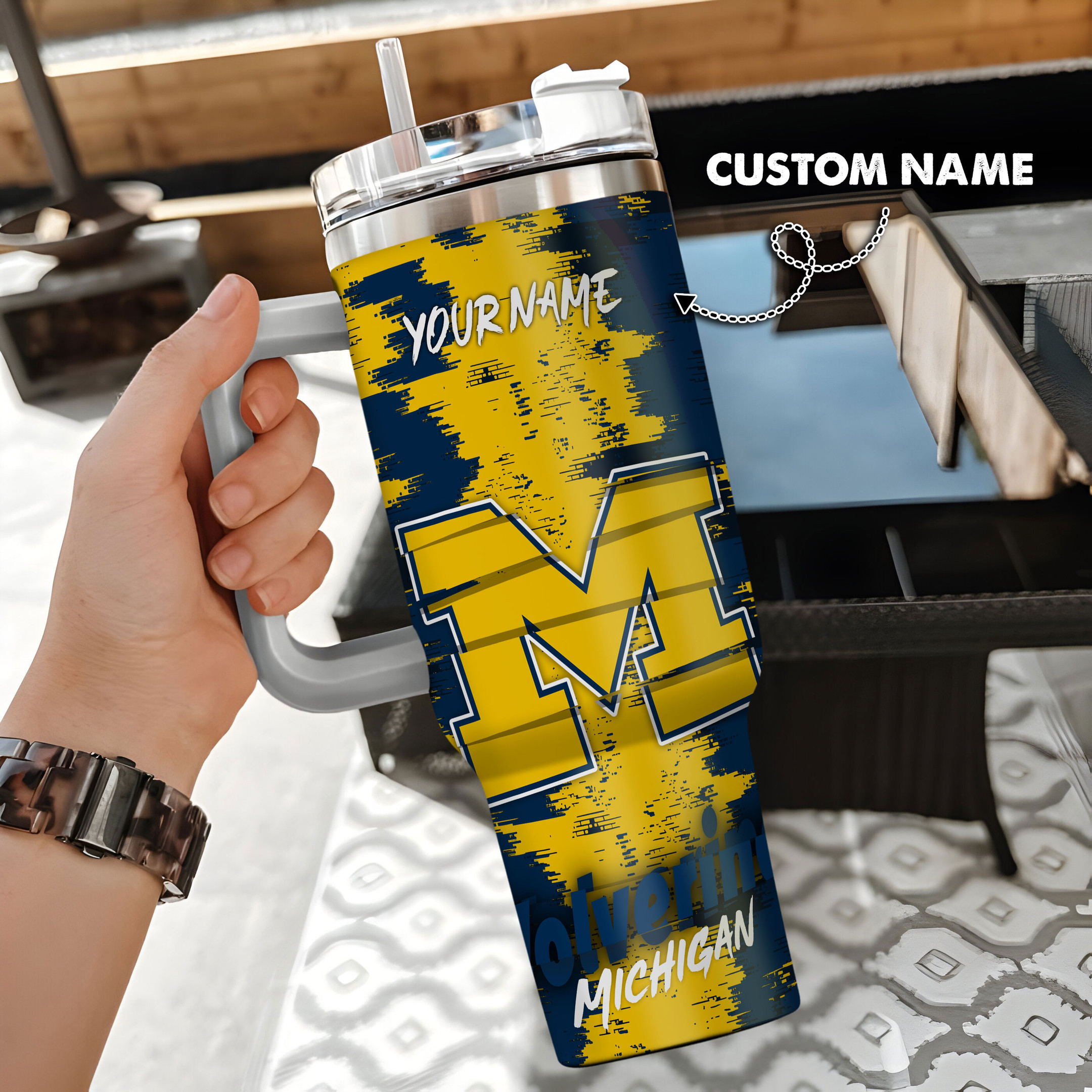 Michigan Wolverines NCAA Custom Stanley Cup 40 oz 30 oz Tumbler With Handle