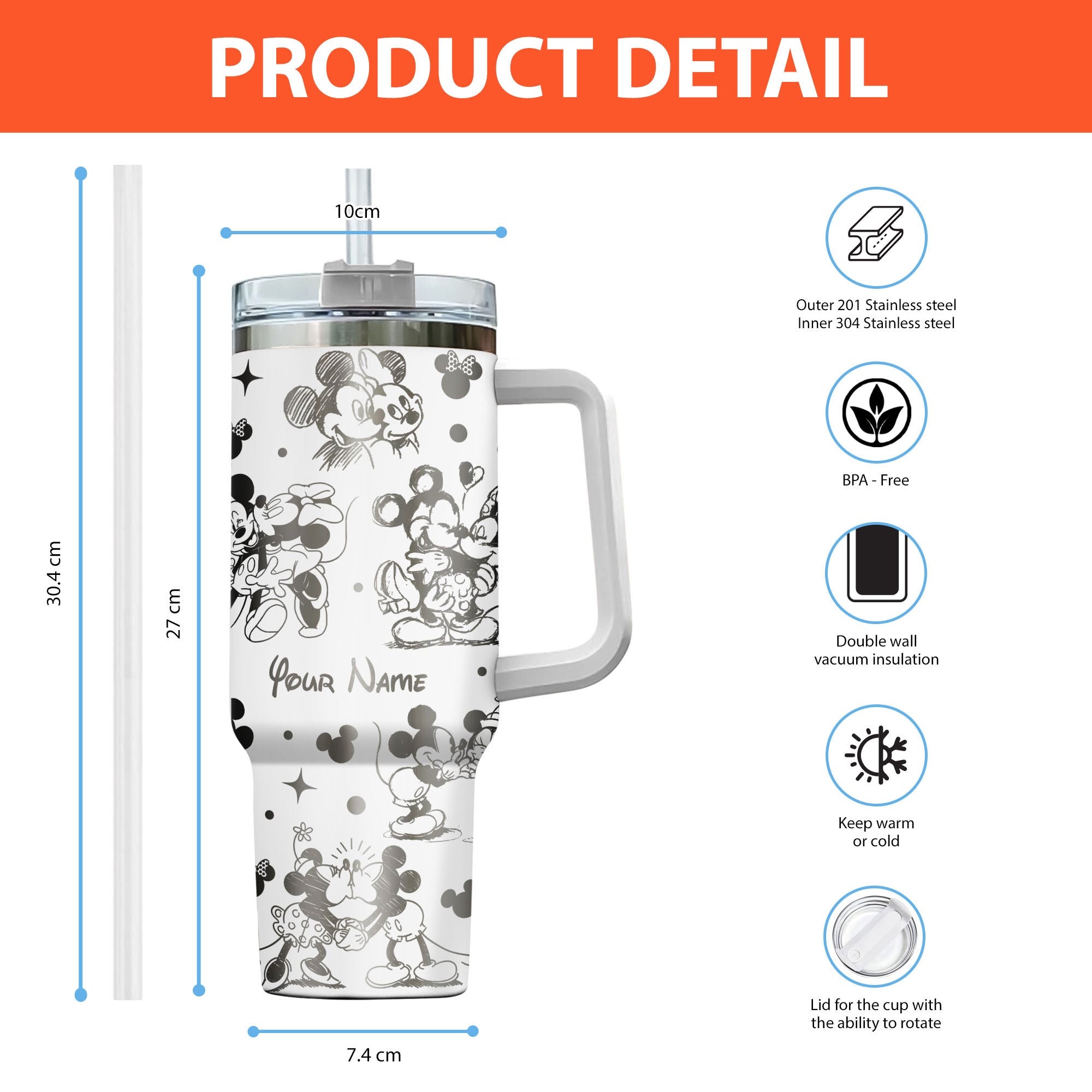 Mickey And Minnie Mouse Disney Cartoon Custom Stanley Cup 40 oz 30 oz Tumbler With Handle