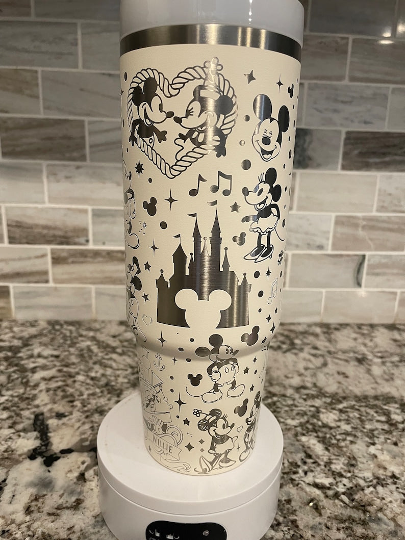 Mickey And Minnie With Castle Cartoon Custom Stanley Cup 40 oz 30 oz Tumbler With Handle