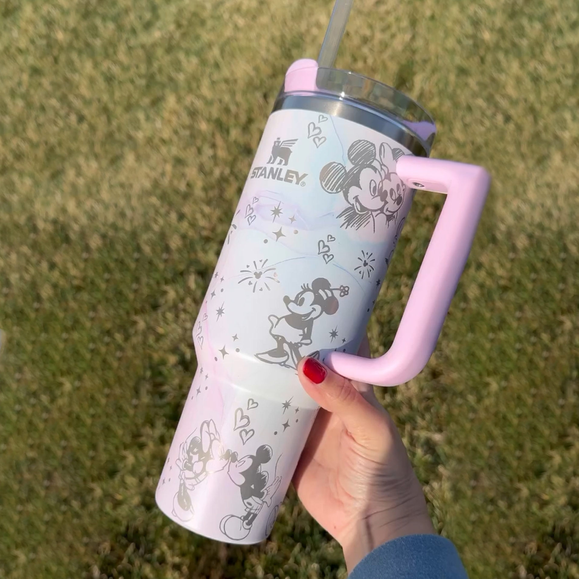 Mickey And Minnie With Castle Cartoon Custom Stanley Cup 40 oz 30 oz Tumbler With Handle