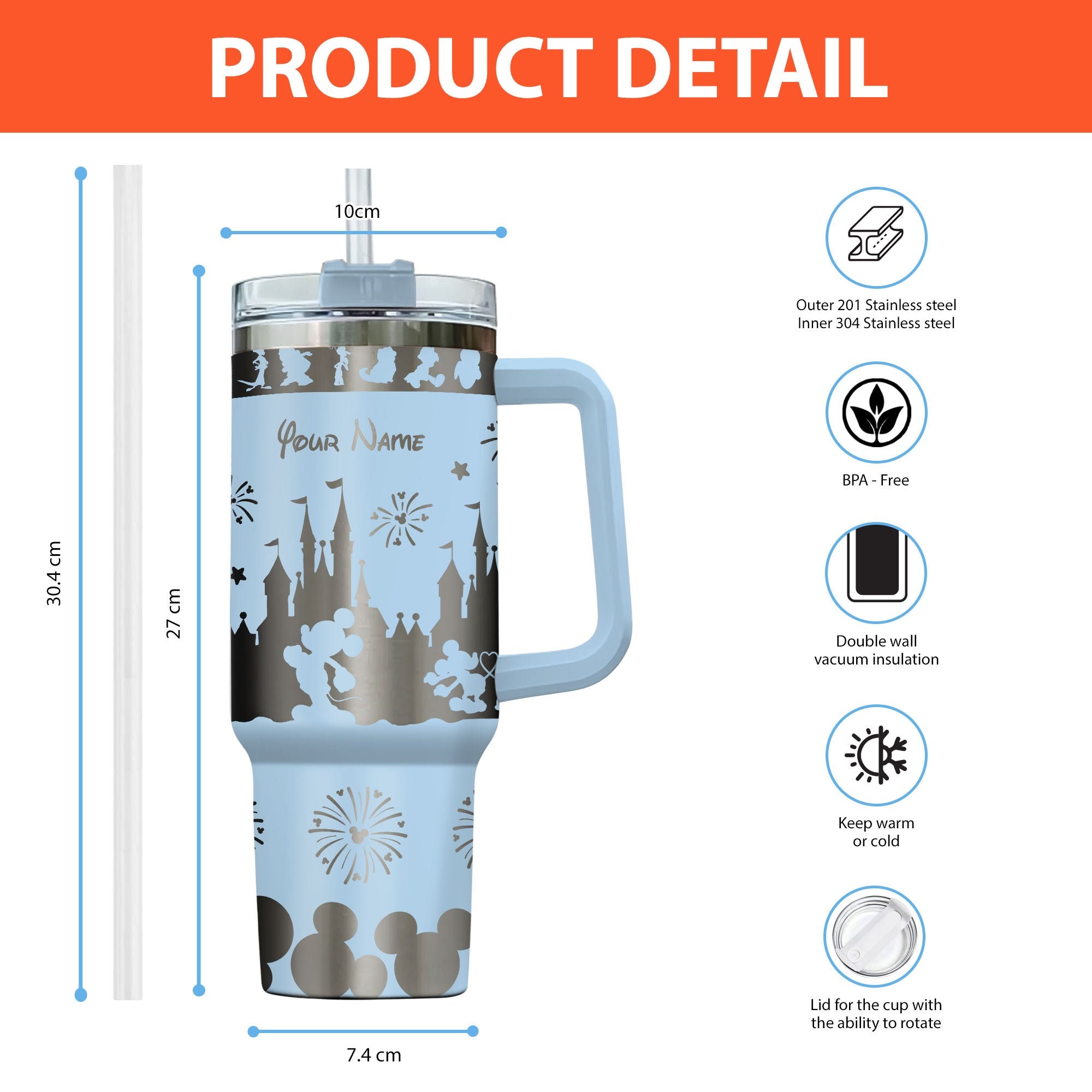 Mickey Mouse Disney Castle Disney Cartoon Custom Stanley Cup 40 oz 30 oz Tumbler With Handle