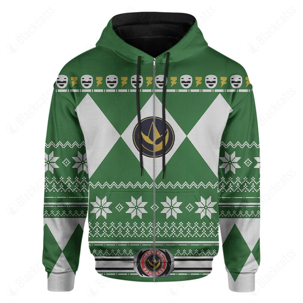 Mighty Morphin Green Power Rangers Ugly Christmas Costume Hoodie Sweatshirt T-Shirt Sweatpants Tracksuit - Stormmerch Exclusive