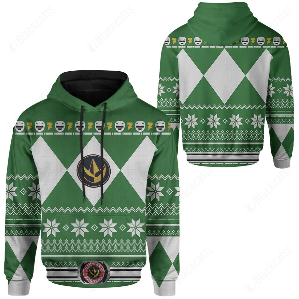 Mighty Morphin Green Power Rangers Ugly Christmas Costume Hoodie Sweatshirt T-Shirt Sweatpants Tracksuit - Stormmerch Exclusive