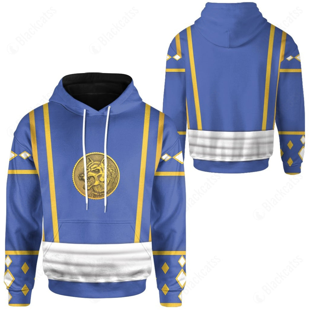 Mighty Morphin Power Ranger Ninja Rangers Blue Wolf Costume Hoodie Sweatshirt T-Shirt Sweatpants Tracksuit - Stormmerch Exclusive