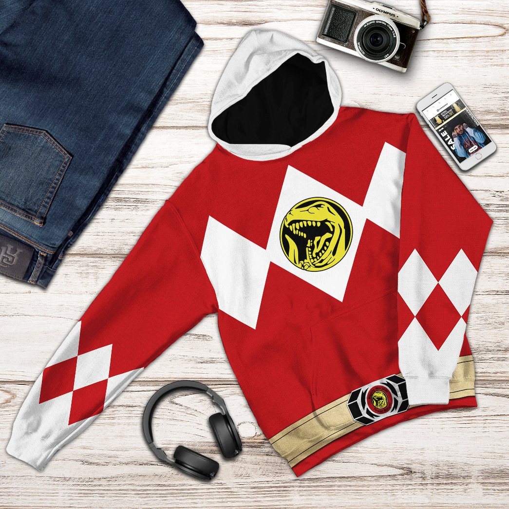 Mighty Morphin Power Ranger Red Costume Hoodie Sweatshirt T-Shirt Sweatpants Tracksuit - Stormmerch Exclusive