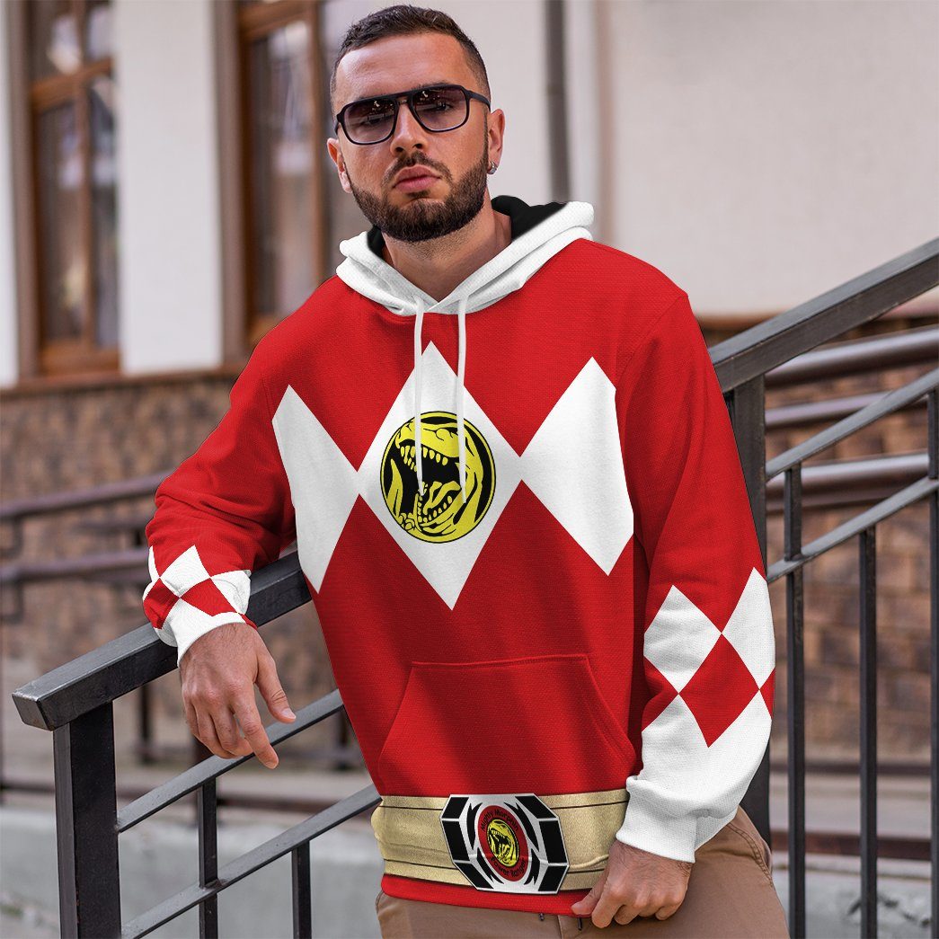 Mighty Morphin Power Ranger Red Costume Hoodie Sweatshirt T-Shirt Sweatpants Tracksuit - Stormmerch Exclusive