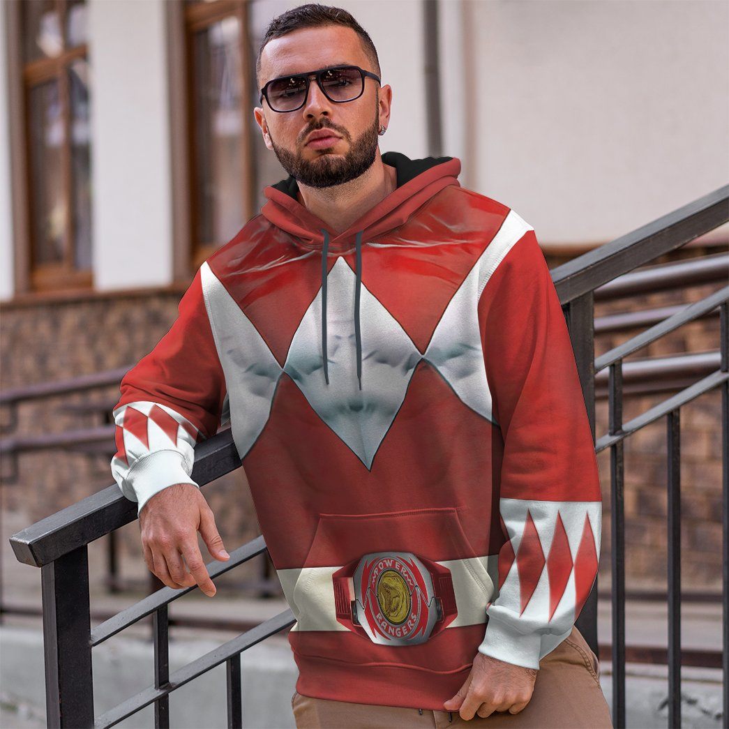 Mighty Morphin Red Power Rangers Costume Hoodie Sweatshirt T-Shirt Sweatpants Tracksuit - Stormmerch Exclusive