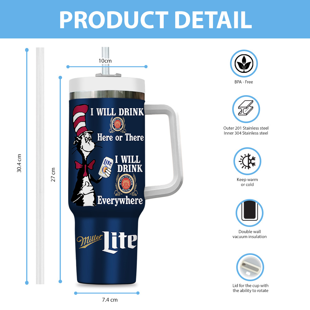 Miller Lite Drinks Custom Stanley Cup 40 oz 30 oz Tumbler With Handle