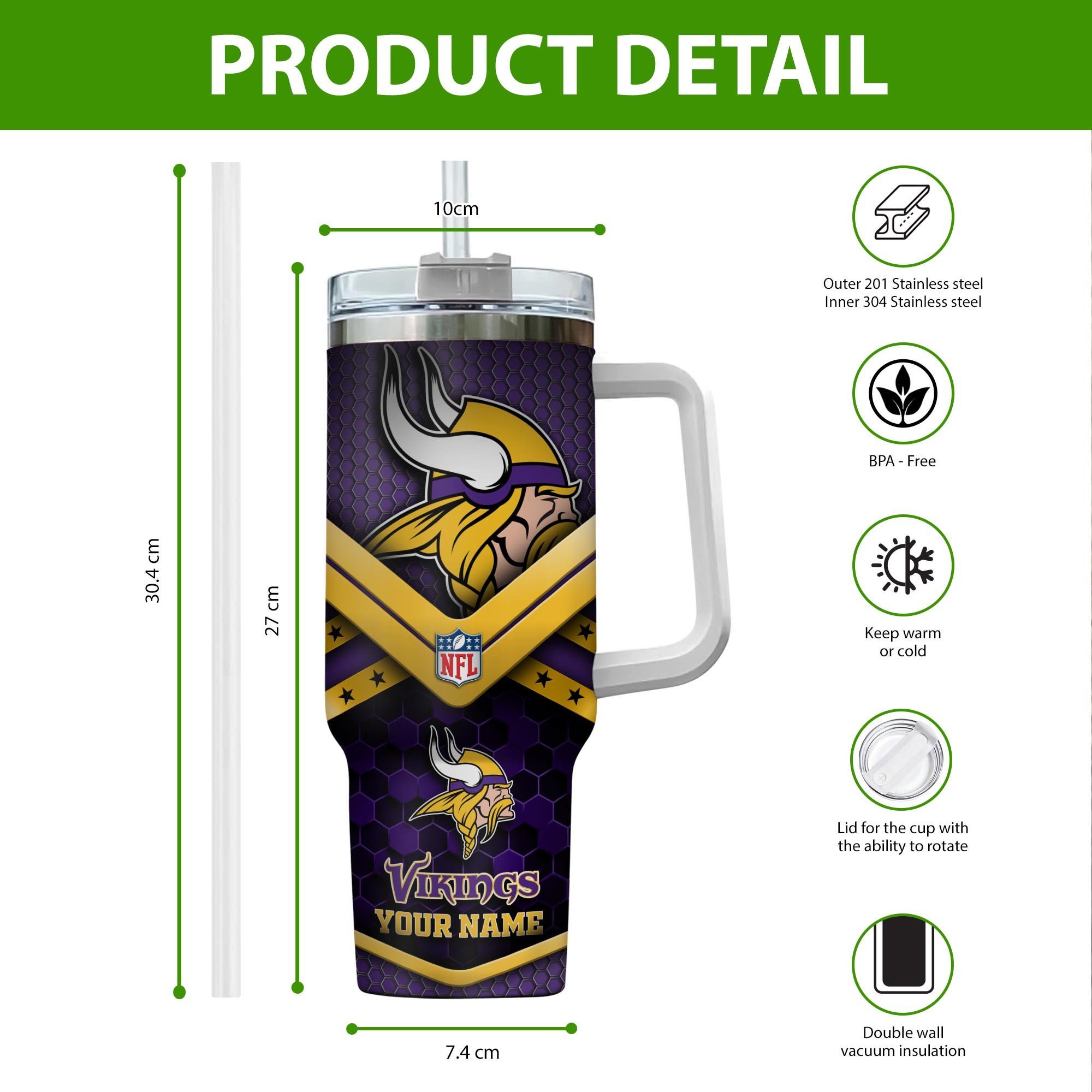 Minnesota Vikings NFL Custom Stanley Cup 40 oz 30 oz Tumbler With Handle