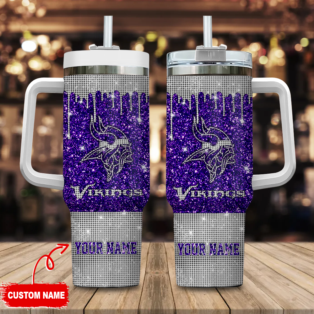 Minnesota Vikings NFL Glitter Custom Stanley Cup 40 oz 30 oz Tumbler With Handle