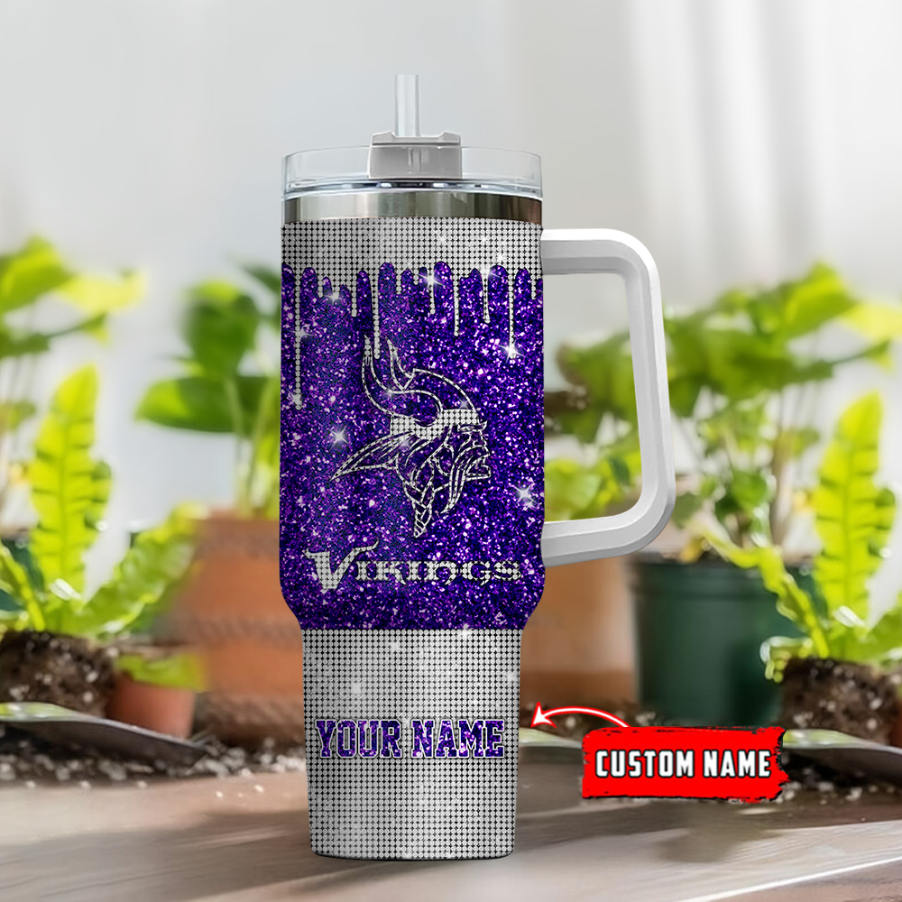 Minnesota Vikings NFL Glitter and Diamonds Bling Custom Stanley Cup 40 oz 30 oz Tumbler With Handle
