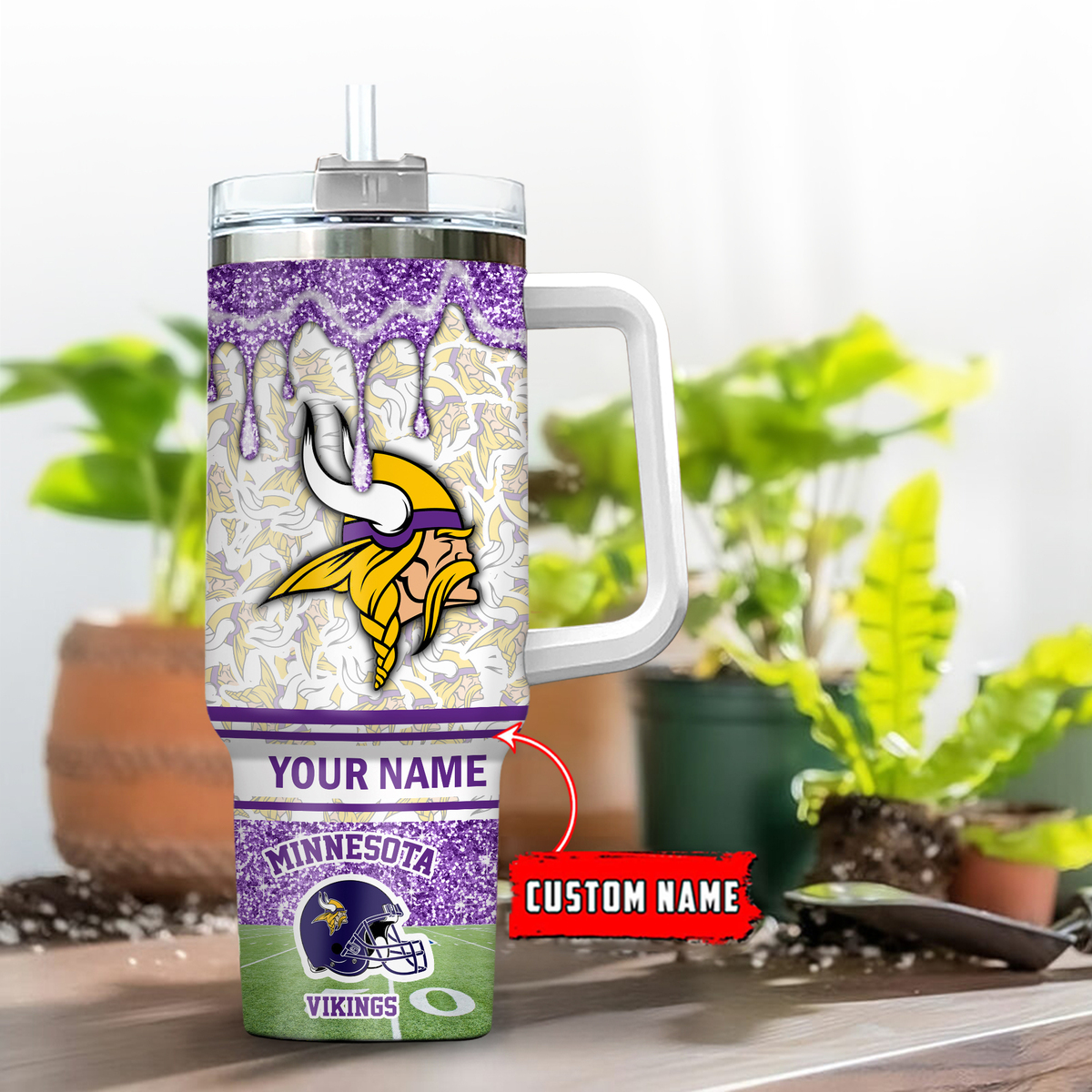 Minnesota Vikings NFL Glitter Custom Stanley Cup 40 oz 30 oz Tumbler With Handle