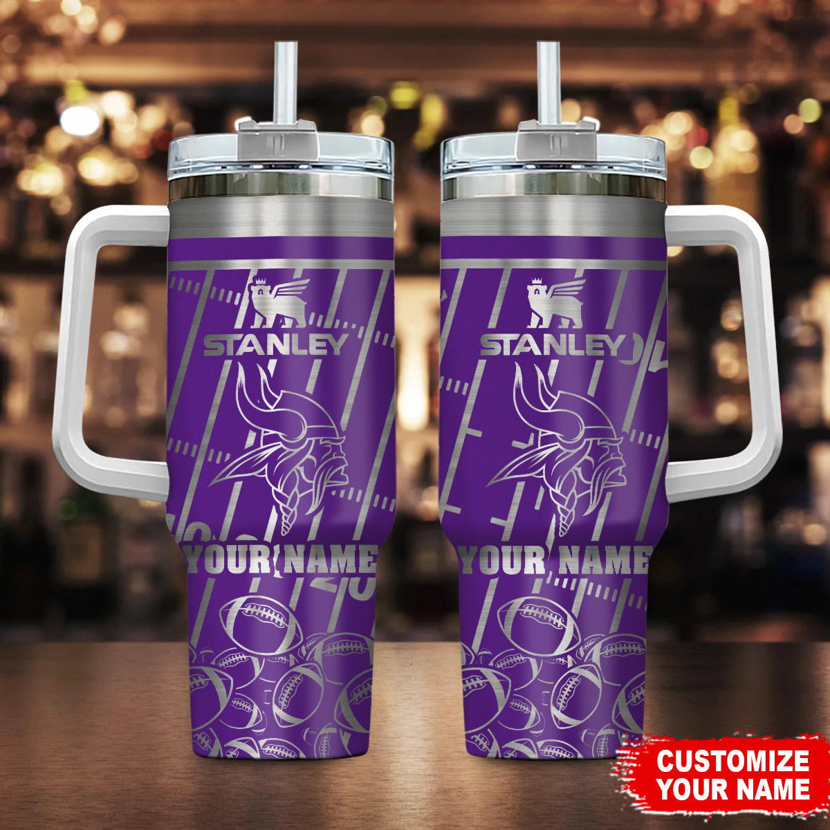 Minnesota Vikings NFL Silver Custom Stanley Cup 40 oz 30 oz Tumbler With Handle
