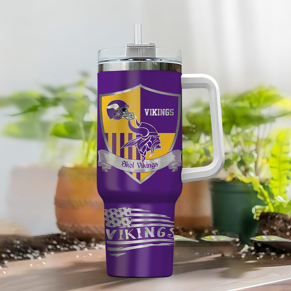 Minnesota Vikings NFL Silver Logo Custom Stanley Cup 40 oz 30 oz Tumbler With Handle