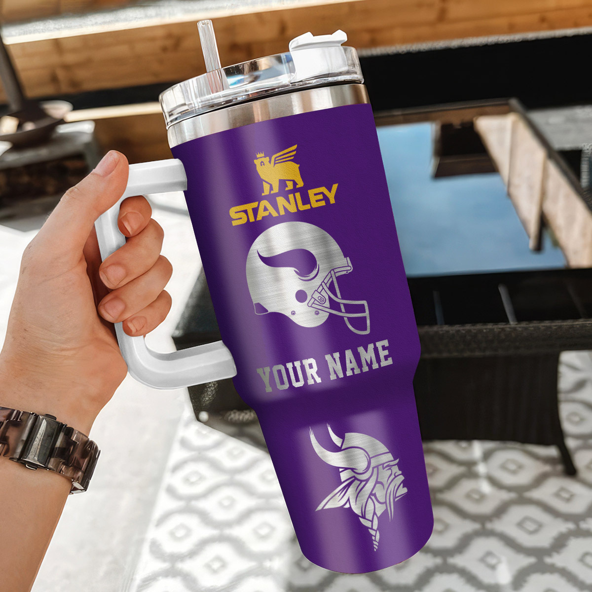 Minnesota Vikings NFL Silver Logo Custom Stanley Cup 40 oz 30 oz Tumbler With Handle