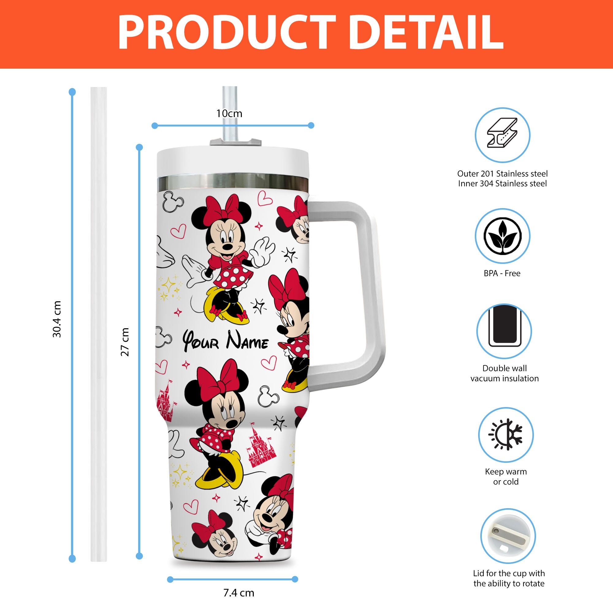 Minnie Mouse Disney Cartoon Custom Stanley Cup 40 oz 30 oz Tumbler With Handle