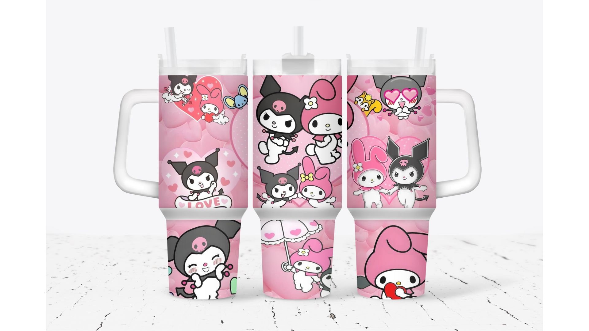 My Melody and Kuromi Valentines Gift Sanrio Cartoon Custom Stanley Cup 40 oz 30 oz Tumbler With Handle