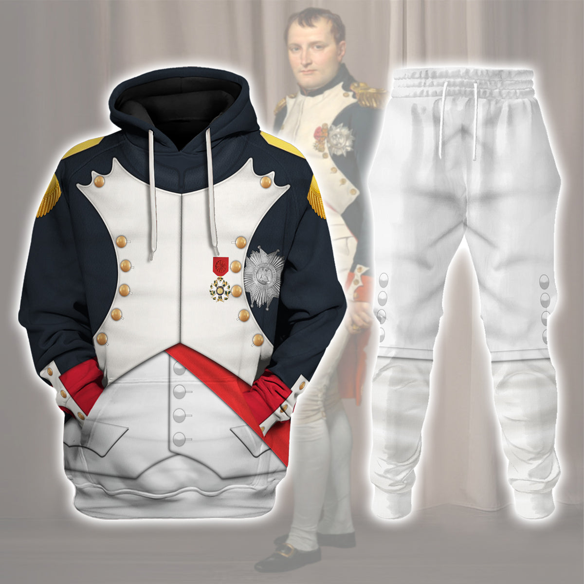 Napoleon I In His Grenadier Uniform All Over Print Hoodie Sweatshirt T-Shirt Tracksuit - Stormmerch Exclusive