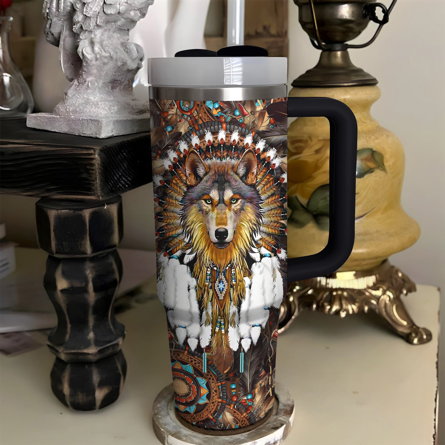 Native Wolf Royalty Custom Stanley Cup 40 oz 30 oz Tumbler With Handle