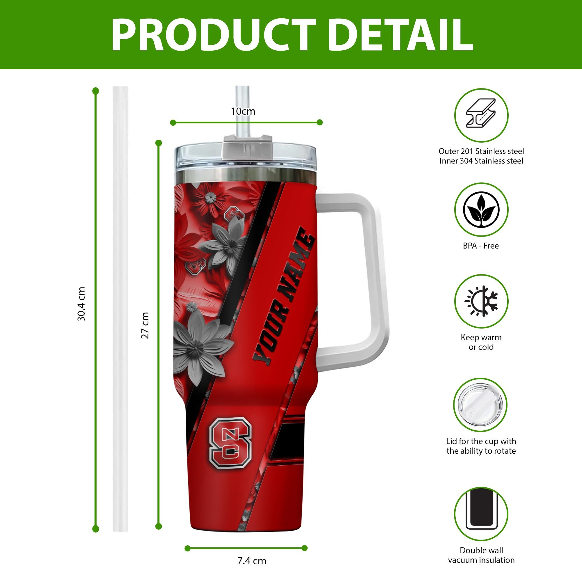 NC State Wolfpack NCAA Custom Stanley Cup 40 oz 30 oz Tumbler With Handle