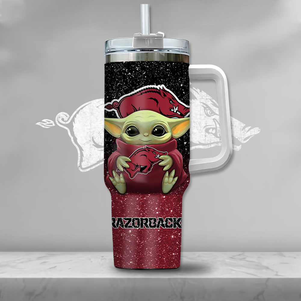NCAA Arkansas Razorbacks Baby Yoda Custom Stanley Cup 40 oz 30 oz Tumbler With Handle