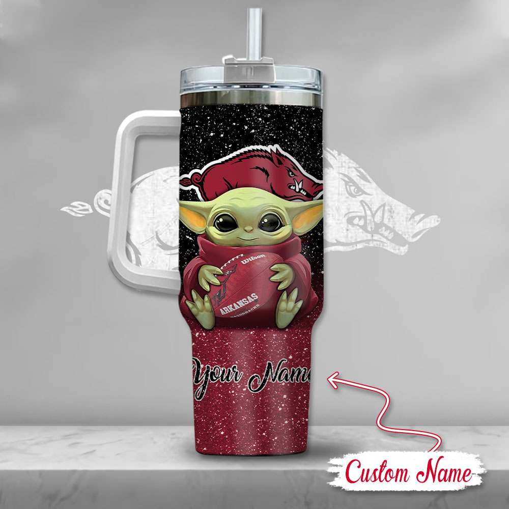 NCAA Arkansas Razorbacks Baby Yoda Custom Stanley Cup 40 oz 30 oz Tumbler With Handle