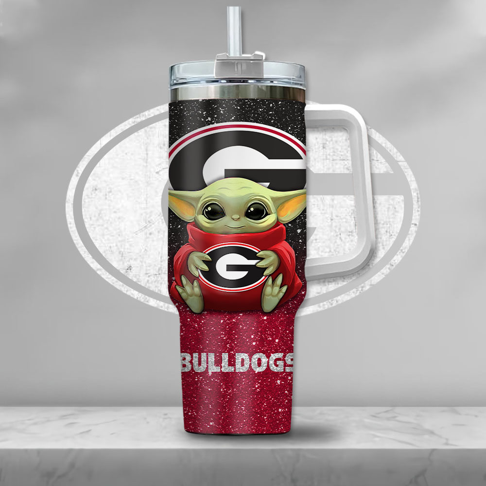 NCAA Georgia Bulldogs Baby Yoda Custom Stanley Cup 40 oz 30 oz Tumbler With Handle
