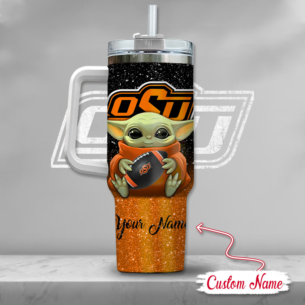 NCAA Oklahoma State Cowboys Baby Yoda Custom Stanley Cup 40 oz 30 oz Tumbler With Handle