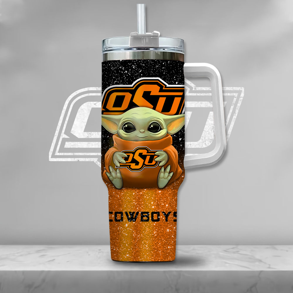 NCAA Oklahoma State Cowboys Baby Yoda Custom Stanley Cup 40 oz 30 oz Tumbler With Handle