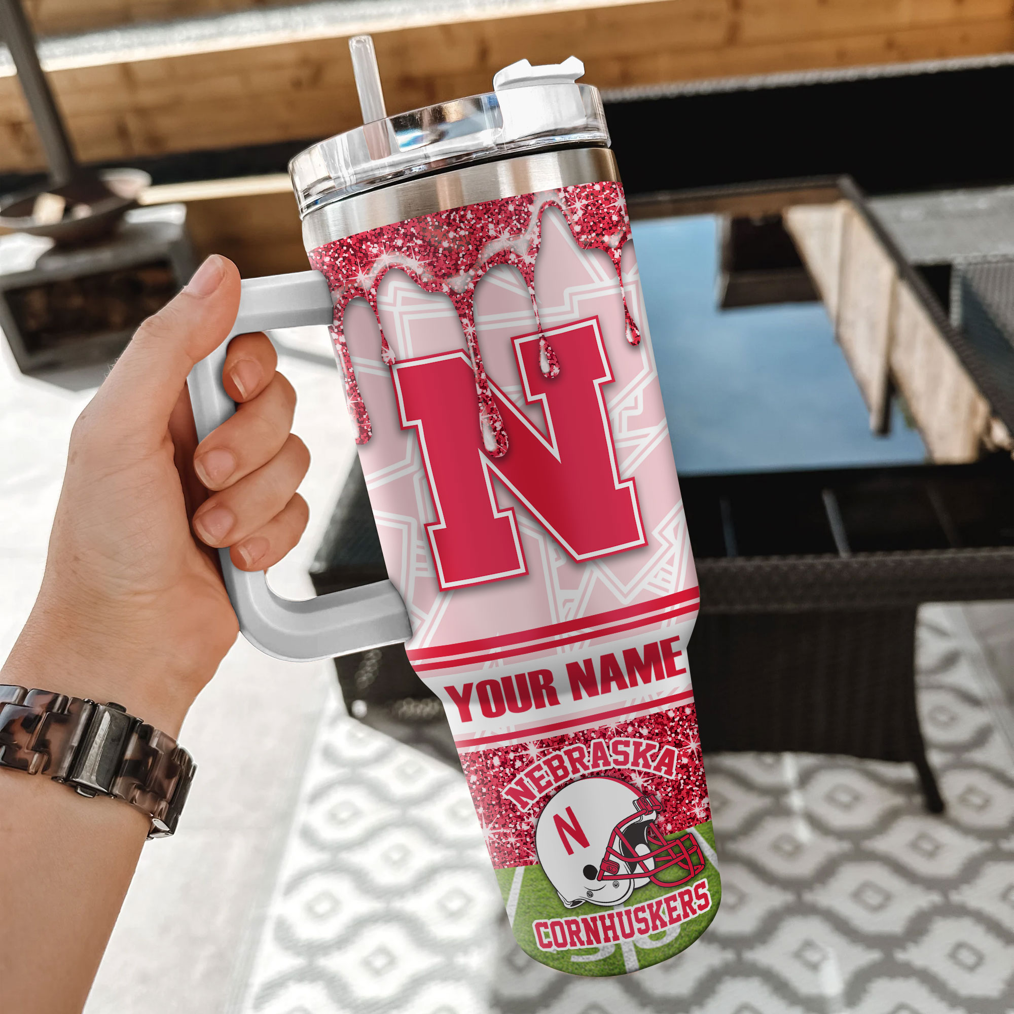 Nebraska Cornhuskers NCAA Glitter Custom Stanley Cup 40 oz 30 oz Tumbler With Handle