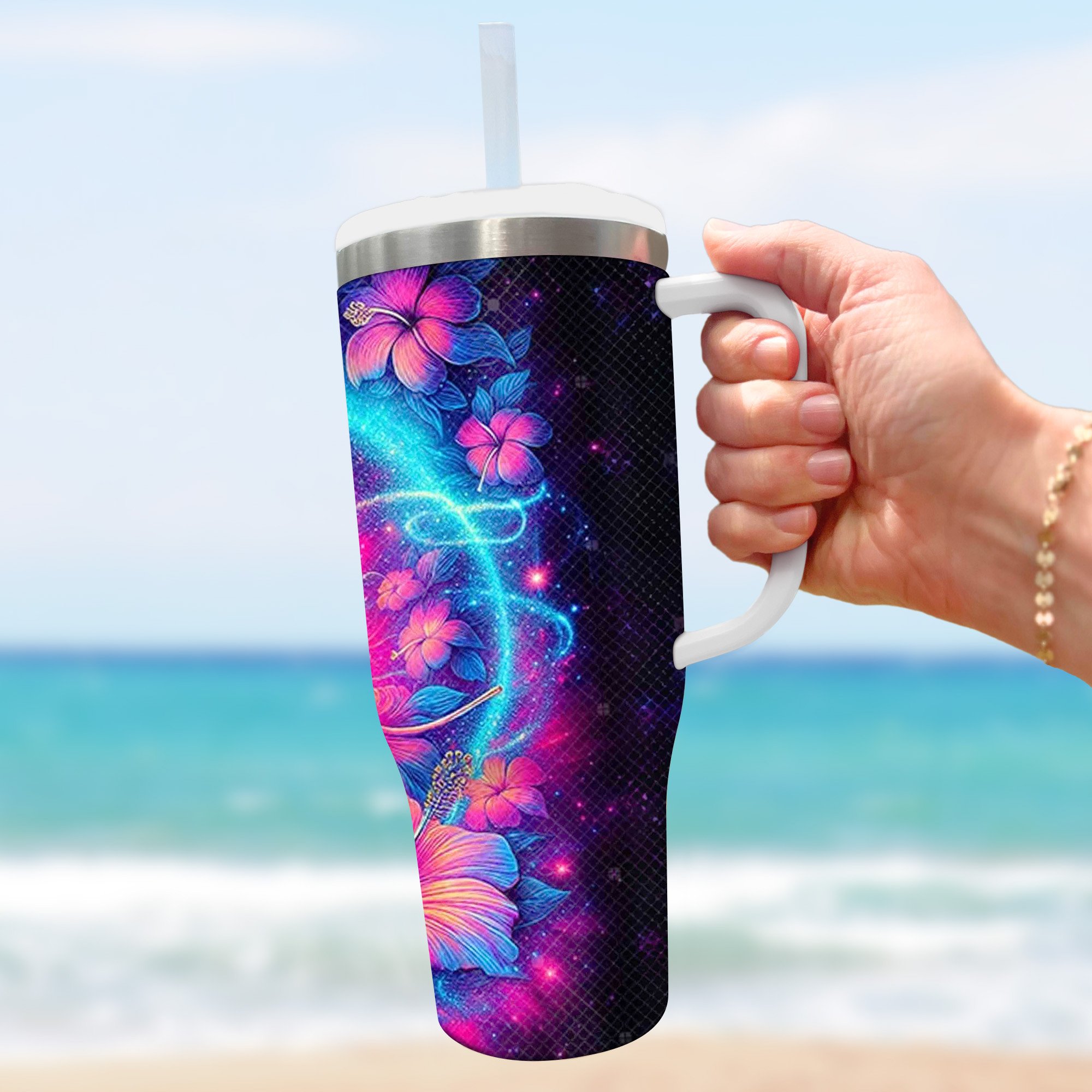 Neon Light Colorful Stitch Cartoon Custom Stanley Cup 40 oz 30 oz Tumbler With Handle