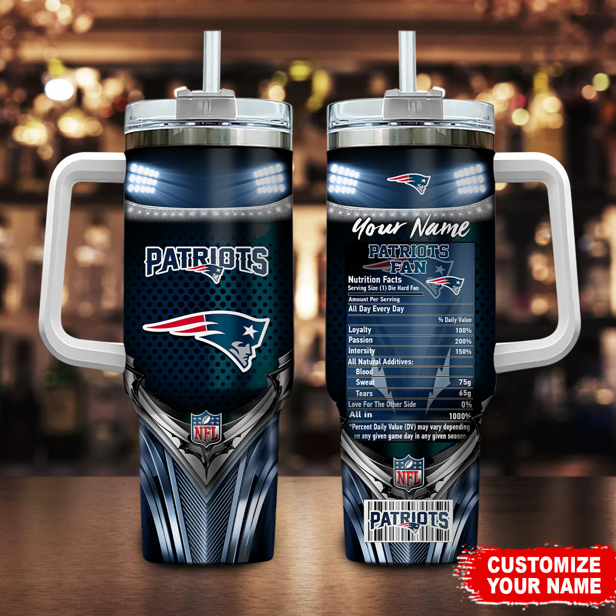 New England Patriots NFL Nutrition Facts Custom Stanley Cup 40 oz 30 oz Tumbler With Handle