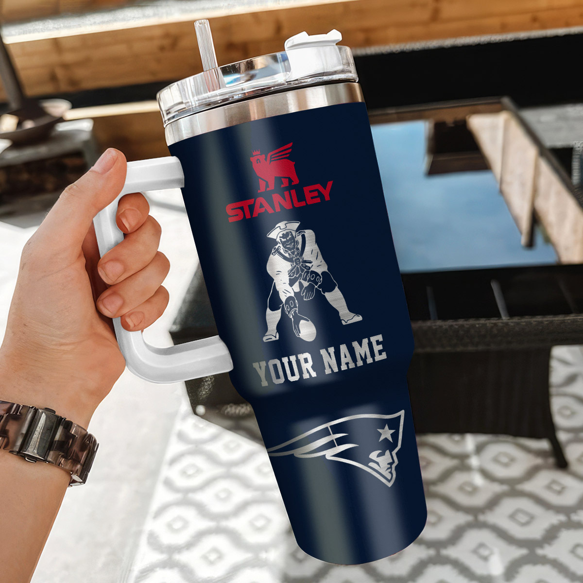 New England Patriots NFL Silver Logo Custom Stanley Cup 40 oz 30 oz Tumbler With Handle