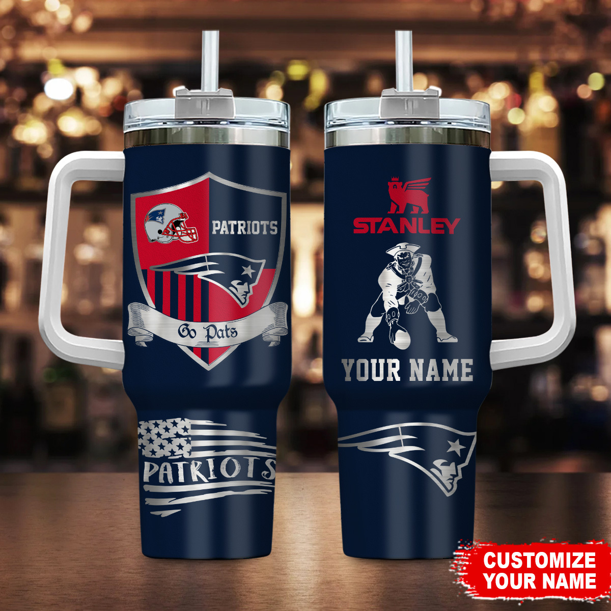 New England Patriots NFL Silver Logo Custom Stanley Cup 40 oz 30 oz Tumbler With Handle