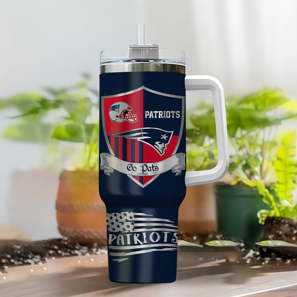 New England Patriots NFL Silver Logo Custom Stanley Cup 40 oz 30 oz Tumbler With Handle