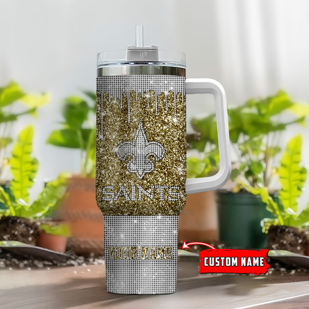 New Orleans Saints NFL Glitter and Diamonds Bling Custom Stanley Cup 40 oz 30 oz Tumbler With Handle