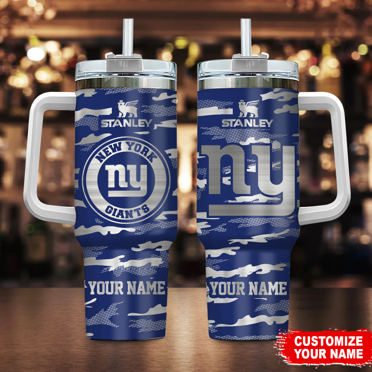 New York Giants NFL Camo Pattern Custom Stanley Cup 40 oz 30 oz Tumbler With Handle