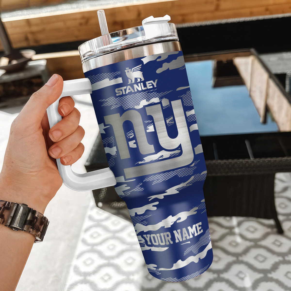 New York Giants NFL Camo Pattern Custom Stanley Cup 40 oz 30 oz Tumbler With Handle