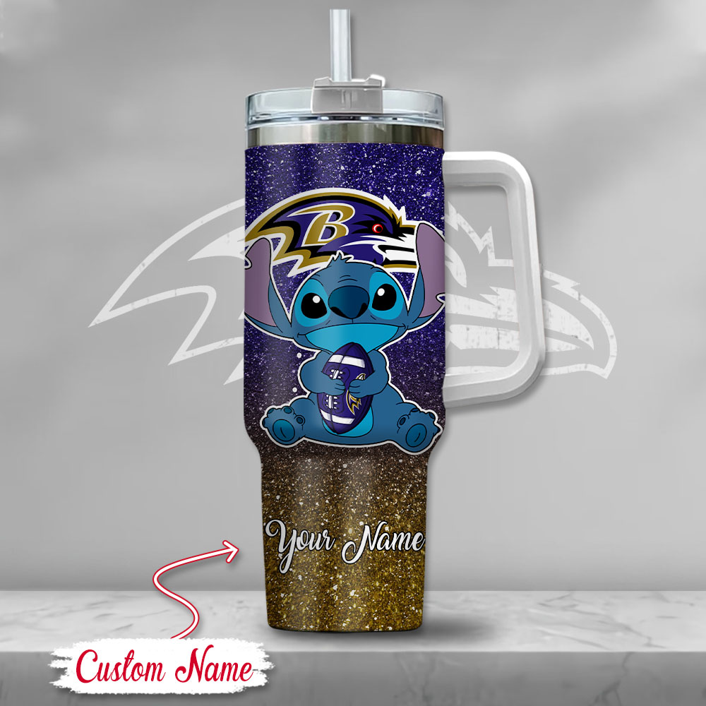 NFL Baltimore Ravens Stitch Glitter Custom Stanley Cup 40 oz 30 oz Tumbler With Handle