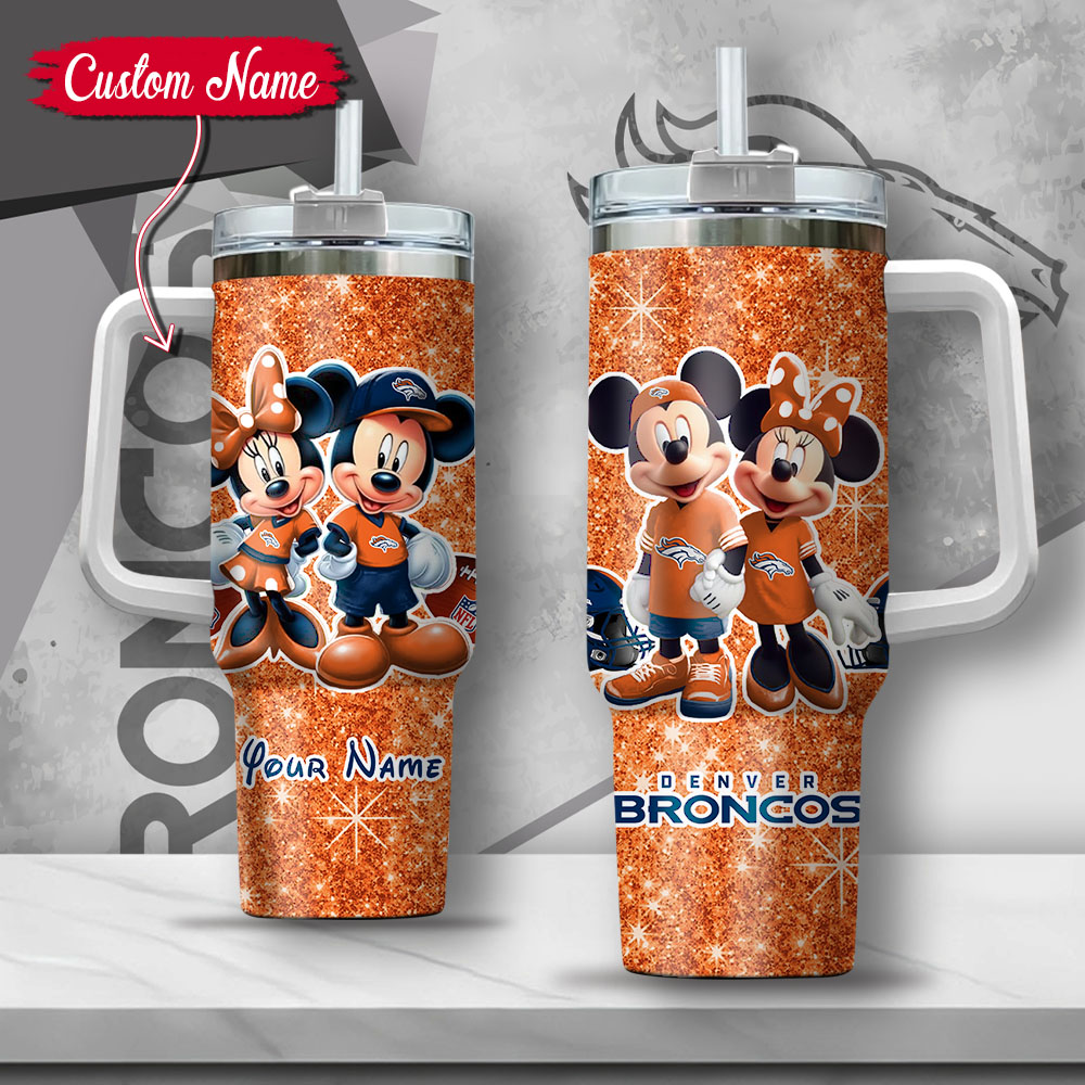 NFL Denver Broncos Mickey And Minnie Couple Custom Stanley Cup 40 oz 30 oz Tumbler With Handle