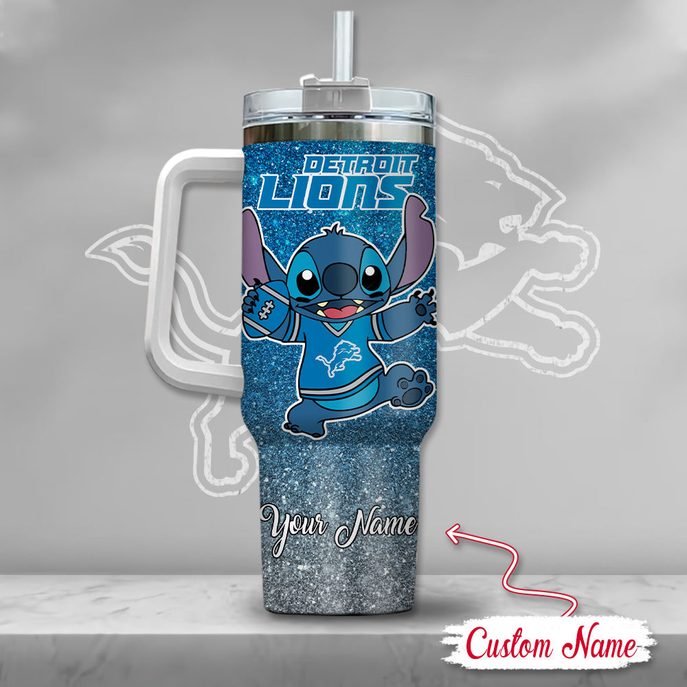 NFL Detroit Lions Stitch Glitter Custom Stanley Cup 40 oz 30 oz Tumbler With Handle