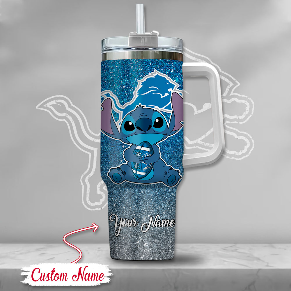 NFL Detroit Lions Stitch Glitter Custom Stanley Cup 40 oz 30 oz Tumbler With Handle