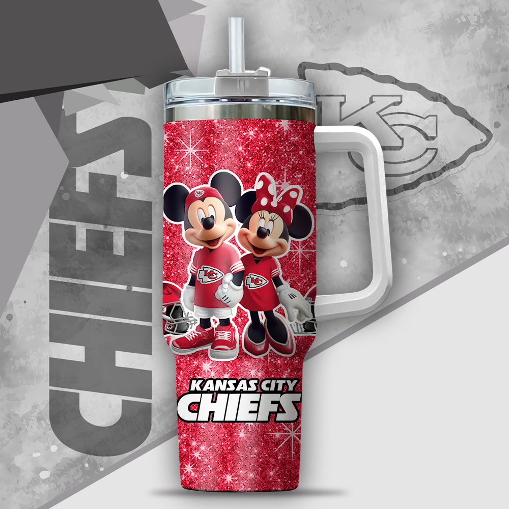NFL Kansas City Chiefs Mickey And Minnie Couple Custom Stanley Cup 40 oz 30 oz Tumbler With Handle