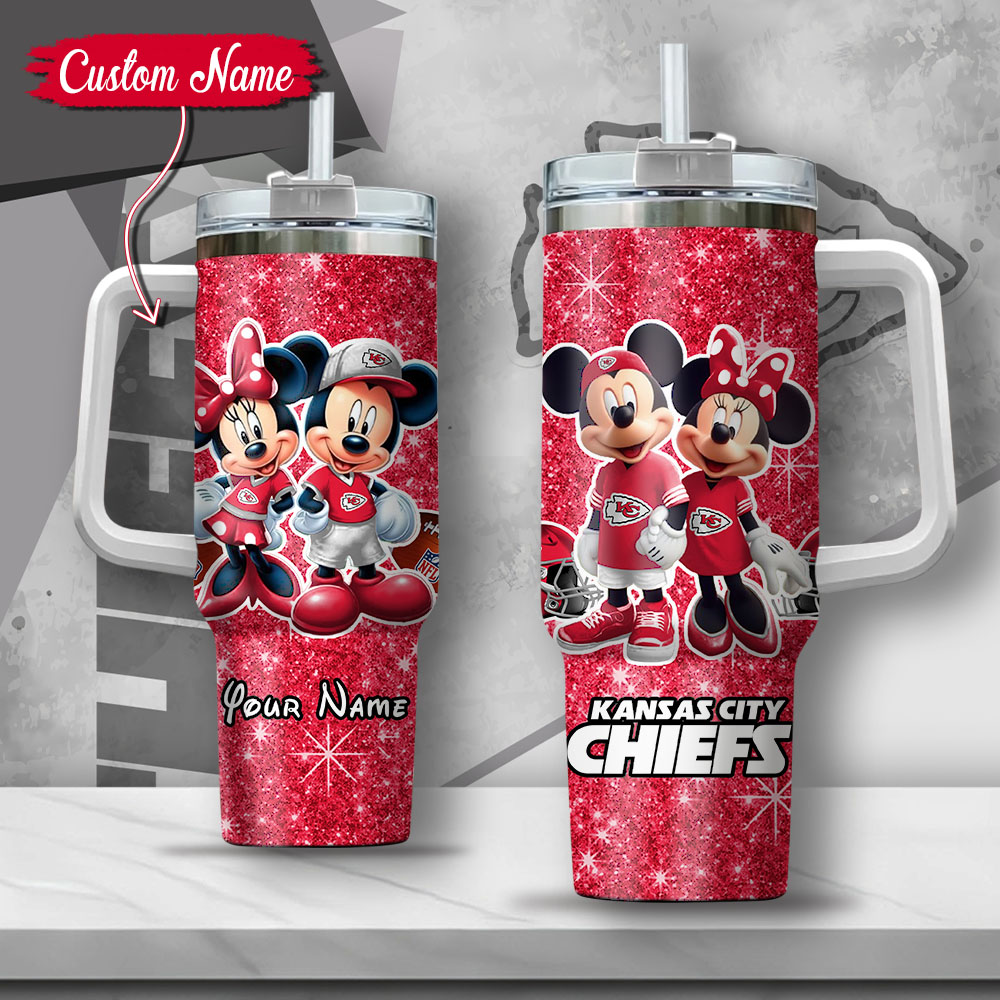 NFL Kansas City Chiefs Mickey And Minnie Couple Custom Stanley Cup 40 oz 30 oz Tumbler With Handle