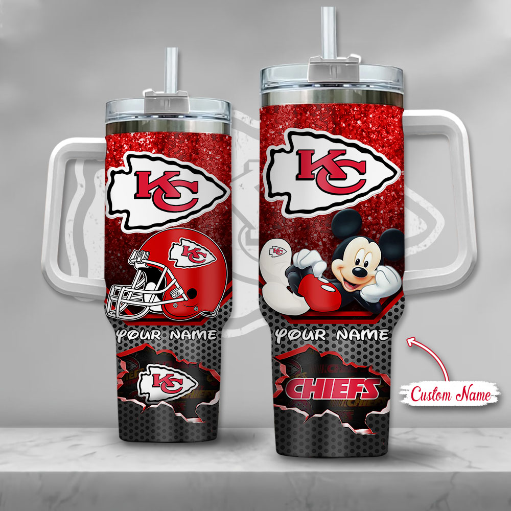 NFL Kansas City Chiefs Mickey Mouse Custom Stanley Cup 40 oz 30 oz Tumbler With Handle