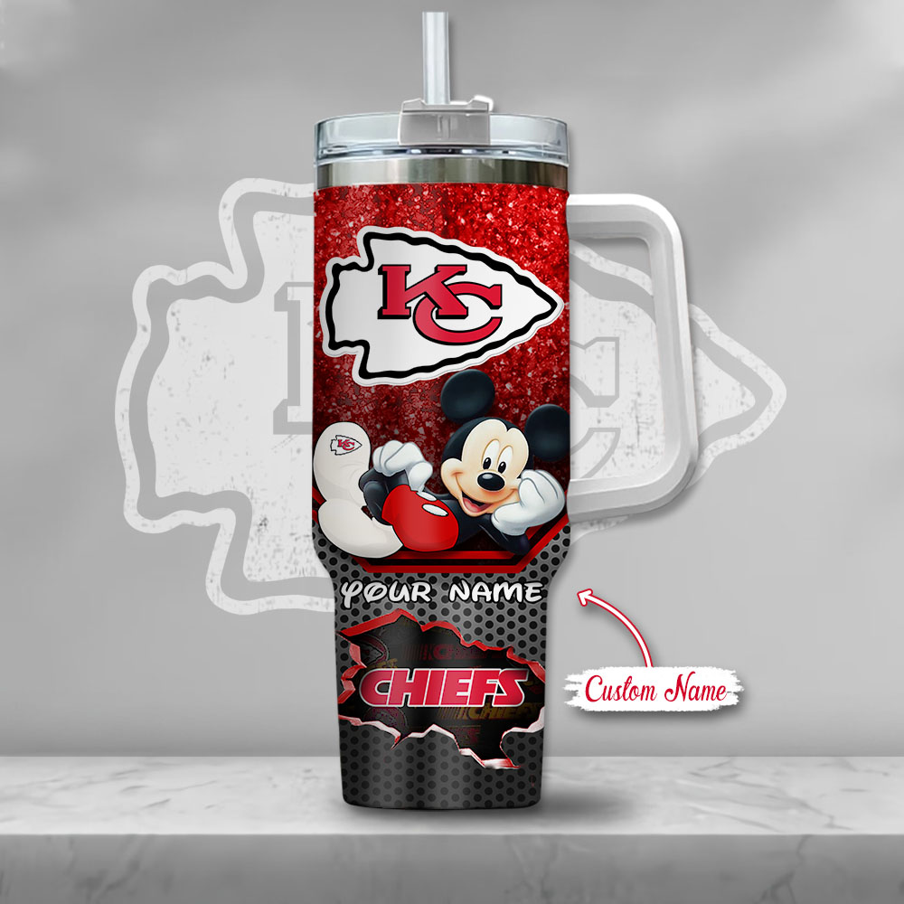 NFL Kansas City Chiefs Mickey Mouse Custom Stanley Cup 40 oz 30 oz Tumbler With Handle