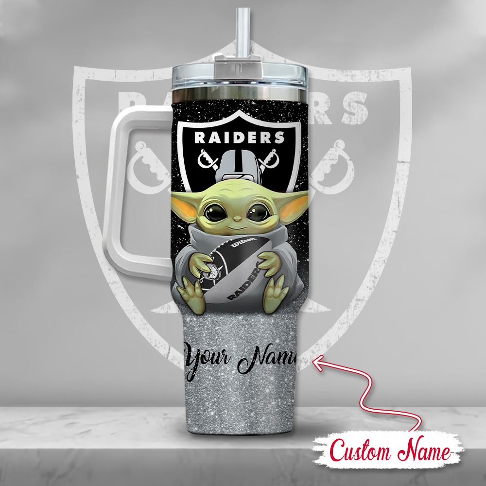 NFL Las Vegas Raiders Baby Yoda Custom Stanley Cup 40 oz 30 oz Tumbler With Handle