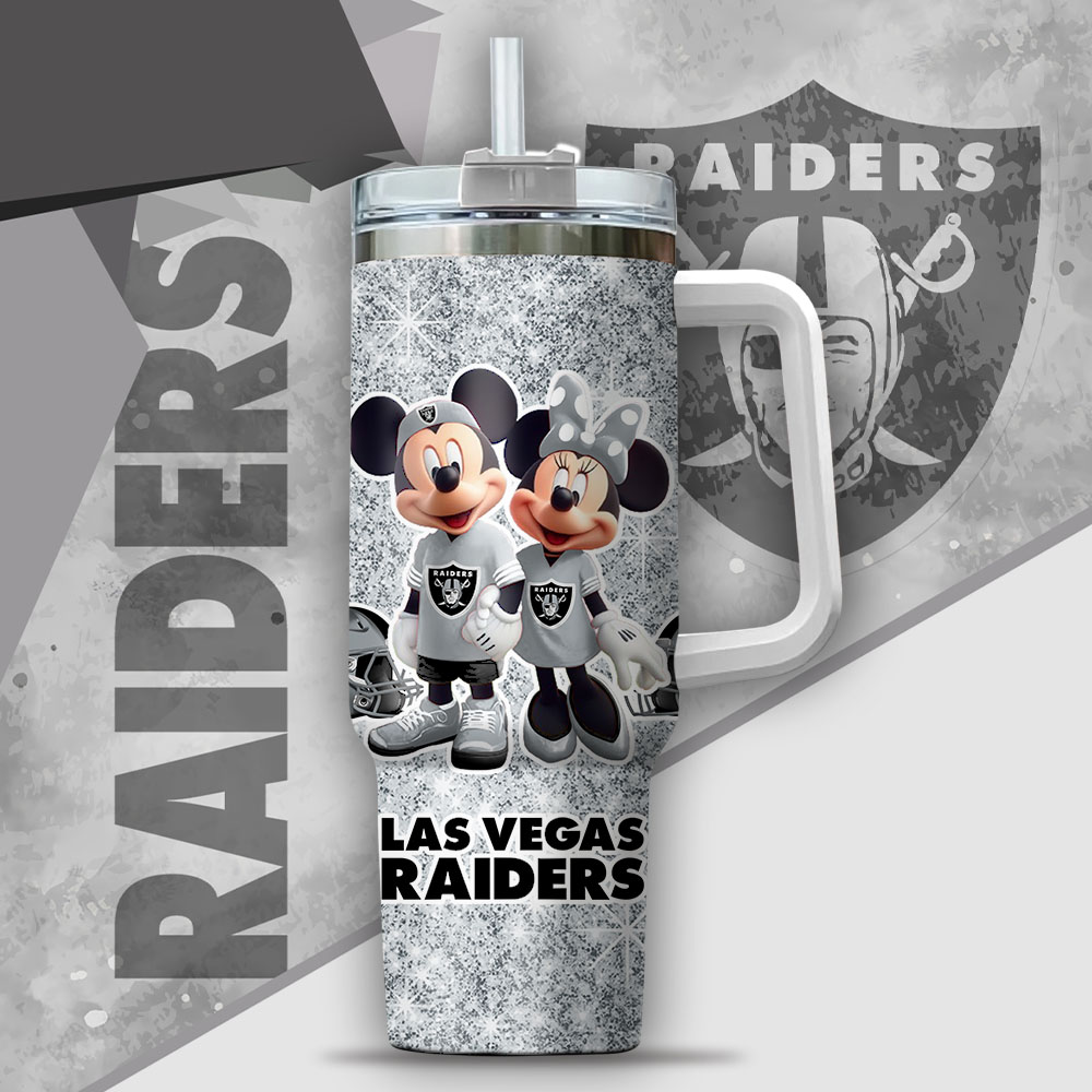 NFL Las Vegas Raiders Mickey And Minnie Couple Custom Stanley Cup 40 oz 30 oz Tumbler With Handle