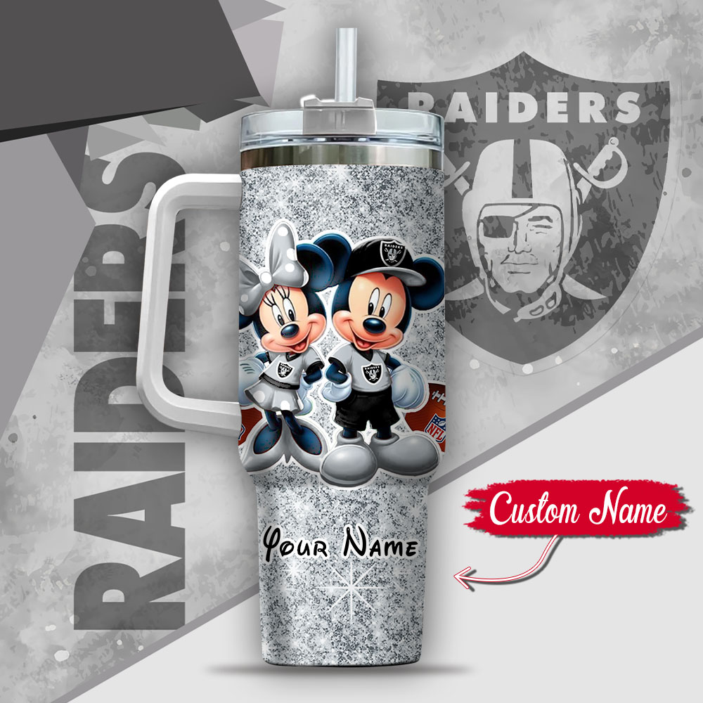 NFL Las Vegas Raiders Mickey And Minnie Couple Custom Stanley Cup 40 oz 30 oz Tumbler With Handle