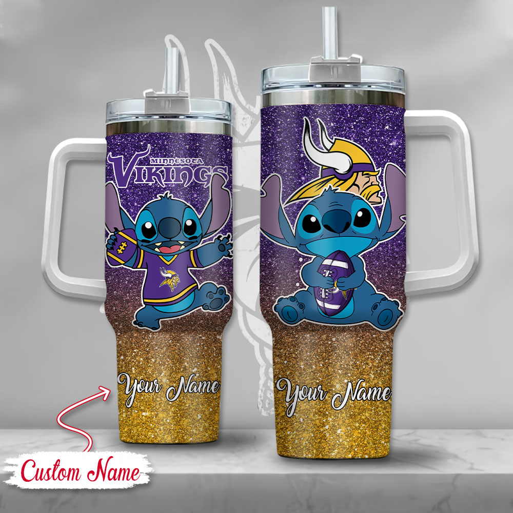 NFL Minnesota Vikings Stitch Glitter Custom Stanley Cup 40 oz 30 oz Tumbler With Handle